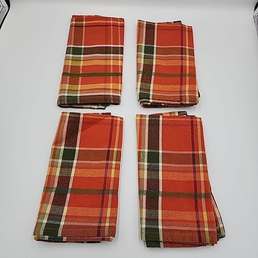 Set Of 4 Cloth Napkins Orange Green 18x18" Unbranded